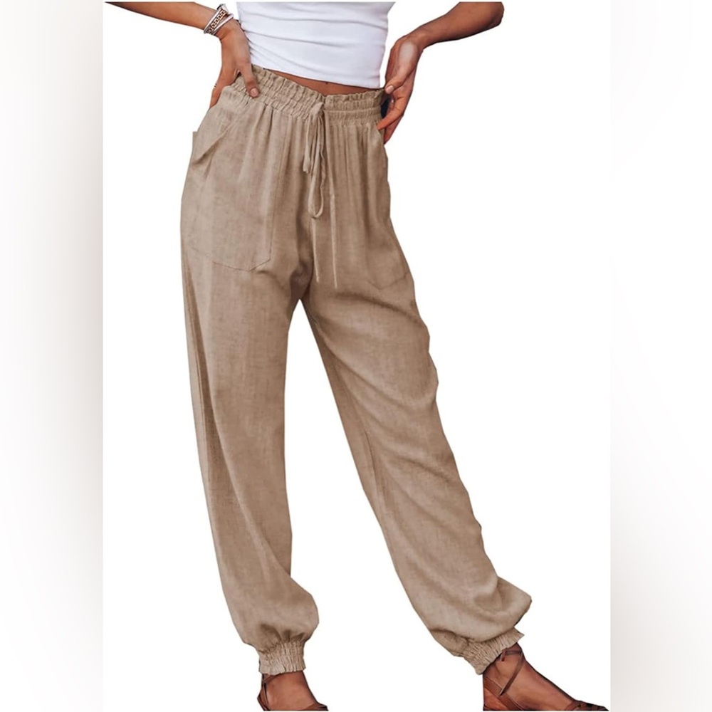 Nicole Miller Beige Drawstring Jogger Pants